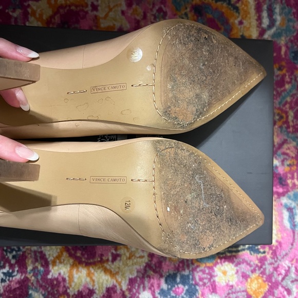 NEW VINCE CAMUTO thanley Sandstone Nude Pumps Size 12 Women Leather Pointy Heels - Picture 7 of 8